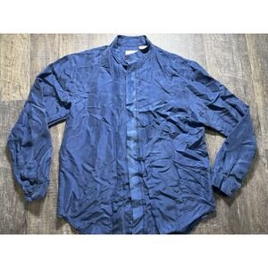 P.R.O.N.T.I. 100% Silk Blue Sleek Design Long Sleeve Dress Shirt Size M